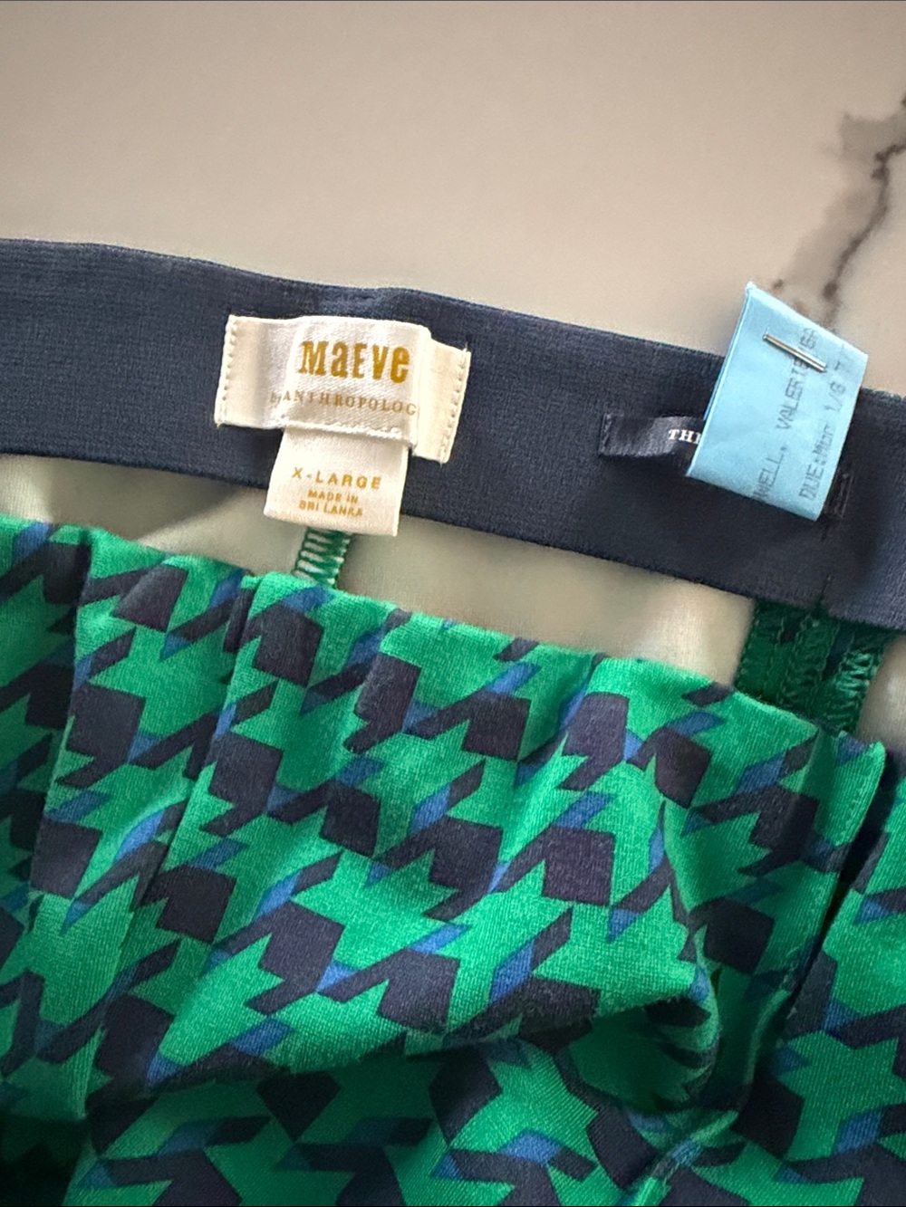 Maeve Green and Navy Houndstooth Work Pants (anthropologie)